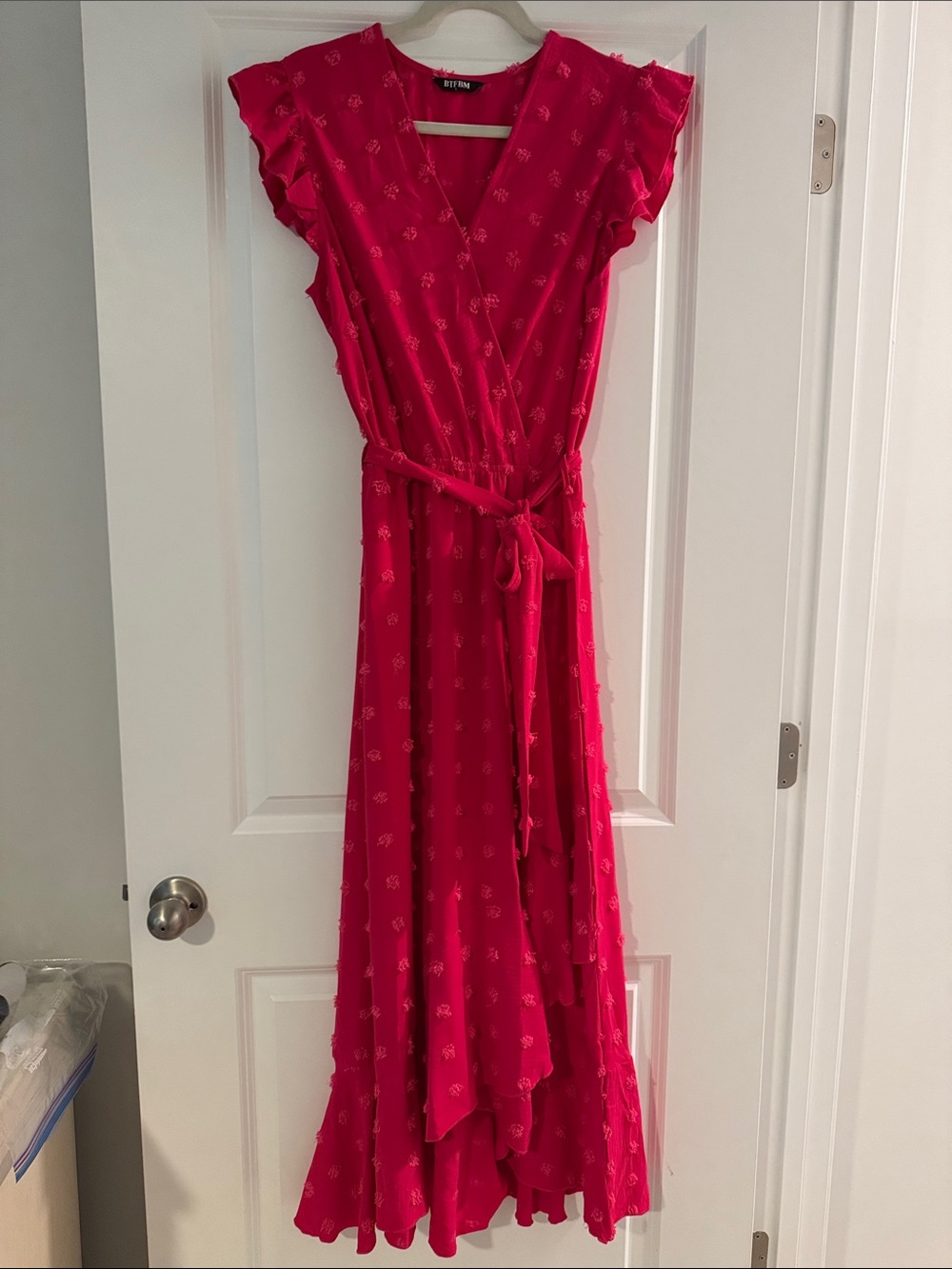 Fuchsia Wrap Maxi Dress with Ruffle Sleeves